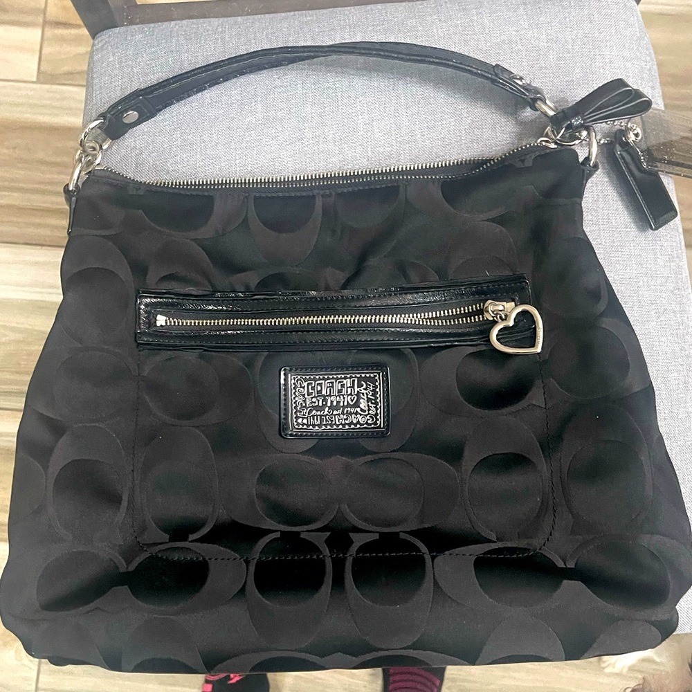 COACH Poppy Black Signature Canvas Tote Carryall Bag
